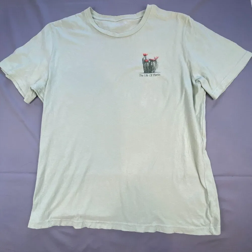 The Life Of Plants Mens Cactus Graphic T-Shirt Short Sleeve Sage Light Green L